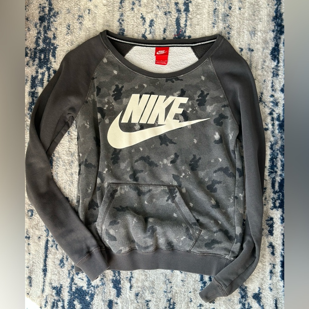 Nike Scoop Neck Raglan Sleeve Kangaroo Pouch Sweatshirt Charcoal Gray Size Sm